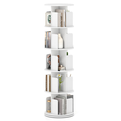 5-Tier Rotating Bookshelf 360¬∞ Display Rack with Dividers and Anti-falling Baffles-White