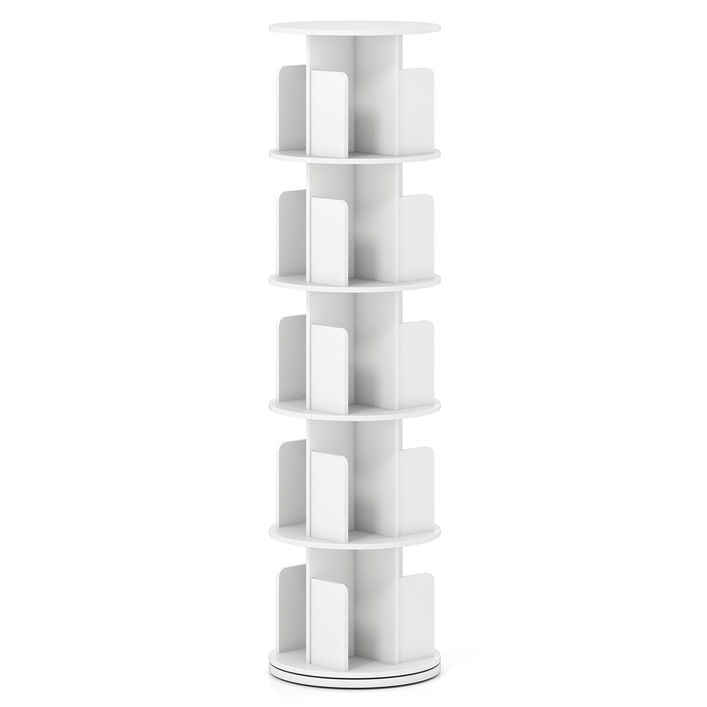 5-Tier Rotating Bookshelf 360¬∞ Display Rack with Dividers and Anti-falling Baffles-White