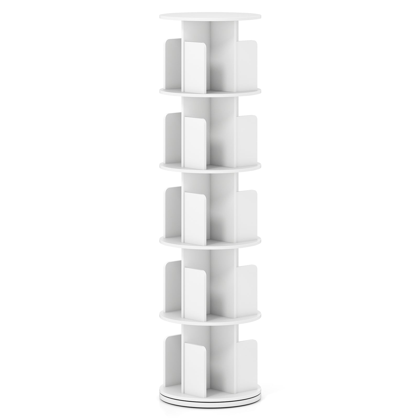 5-Tier Rotating Bookshelf 360¬∞ Display Rack with Dividers and Anti-falling Baffles-White