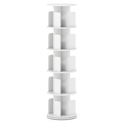 5-Tier Rotating Bookshelf 360¬∞ Display Rack with Dividers and Anti-falling Baffles-White