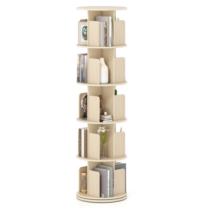 5-Tier Rotating Bookshelf 360¬∞ Display Rack with Dividers and Anti-falling Baffles-Natural