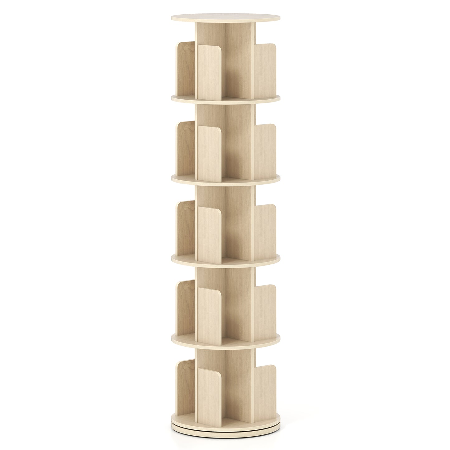 5-Tier Rotating Bookshelf 360¬∞ Display Rack with Dividers and Anti-falling Baffles-Natural
