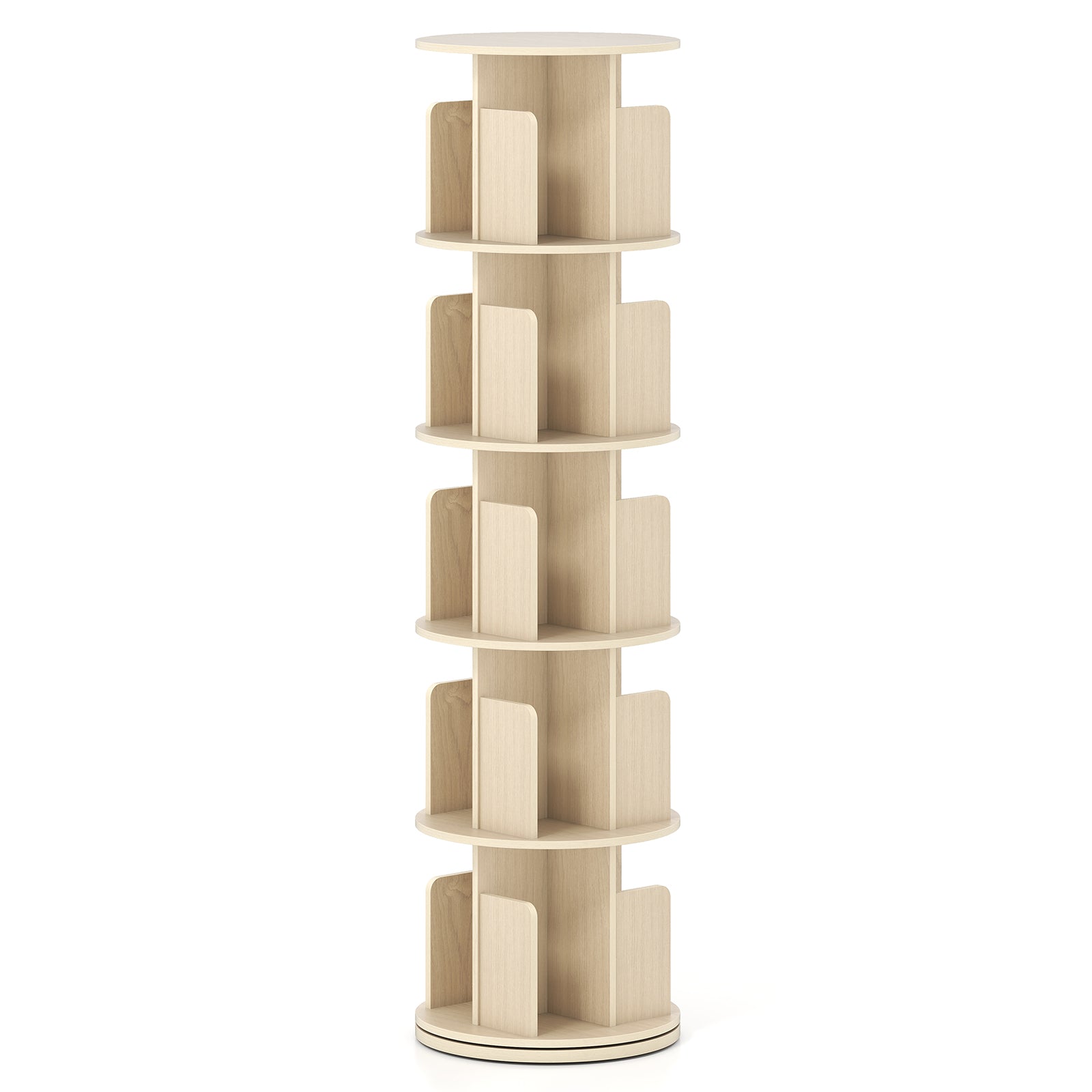 5-Tier Rotating Bookshelf 360¬∞ Display Rack with Dividers and Anti-falling Baffles-Natural