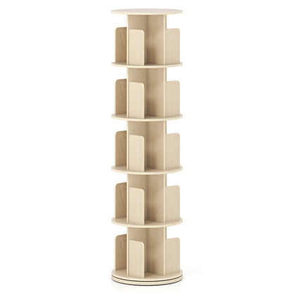 5-Tier Rotating Bookshelf 360¬∞ Display Rack with Dividers and Anti-falling Baffles-Natural
