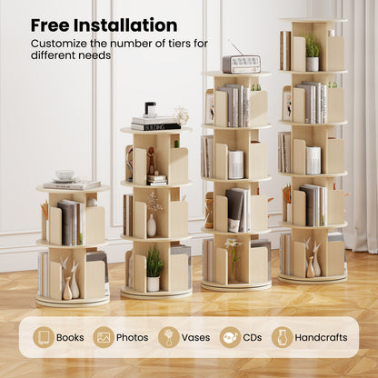 5-Tier Rotating Bookshelf 360¬∞ Display Rack with Dividers and Anti-falling Baffles-Natural