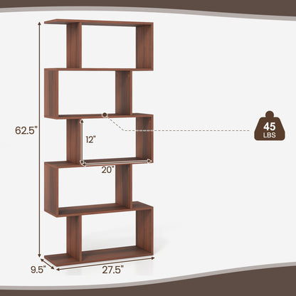 5-Tier S-Shaped Bookshelf with Anti-Tip Kit