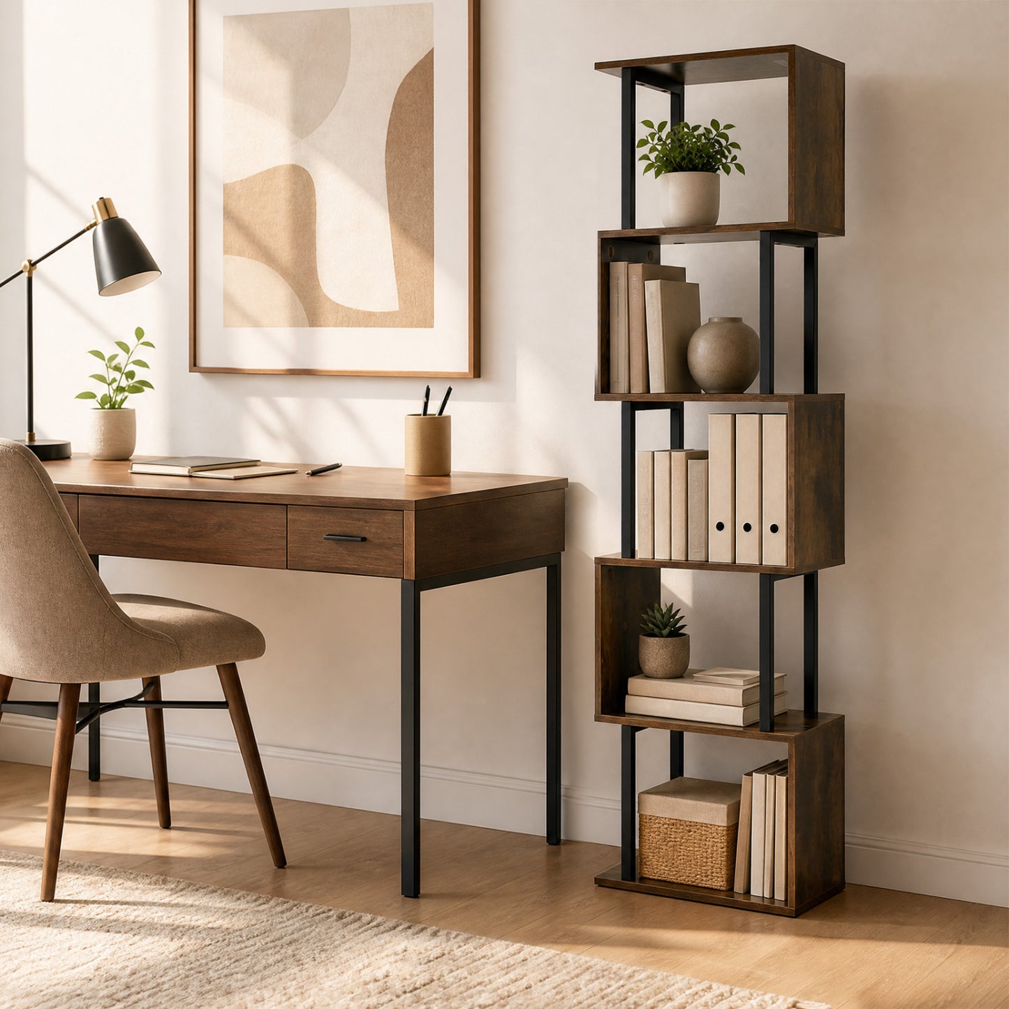 5-Tier S-Shaped Bookshelf with Open Cubes & Anti-Tip Kit