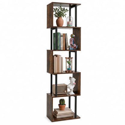 5-Tier S-Shaped Bookshelf with Open Cubes & Anti-Tip Kit