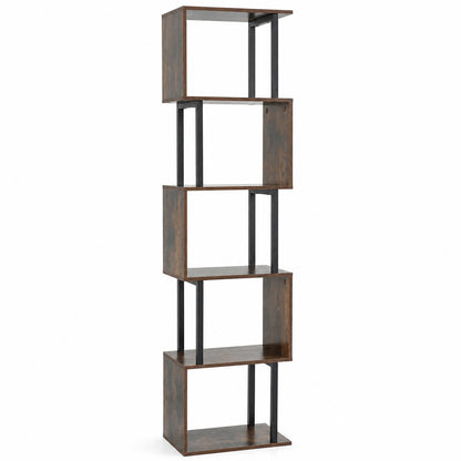 5-Tier S-Shaped Bookshelf with Open Cubes & Anti-Tip Kit