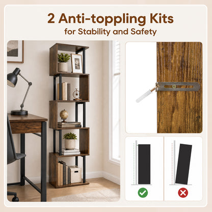 5-Tier S-Shaped Bookshelf with Open Cubes & Anti-Tip Kit