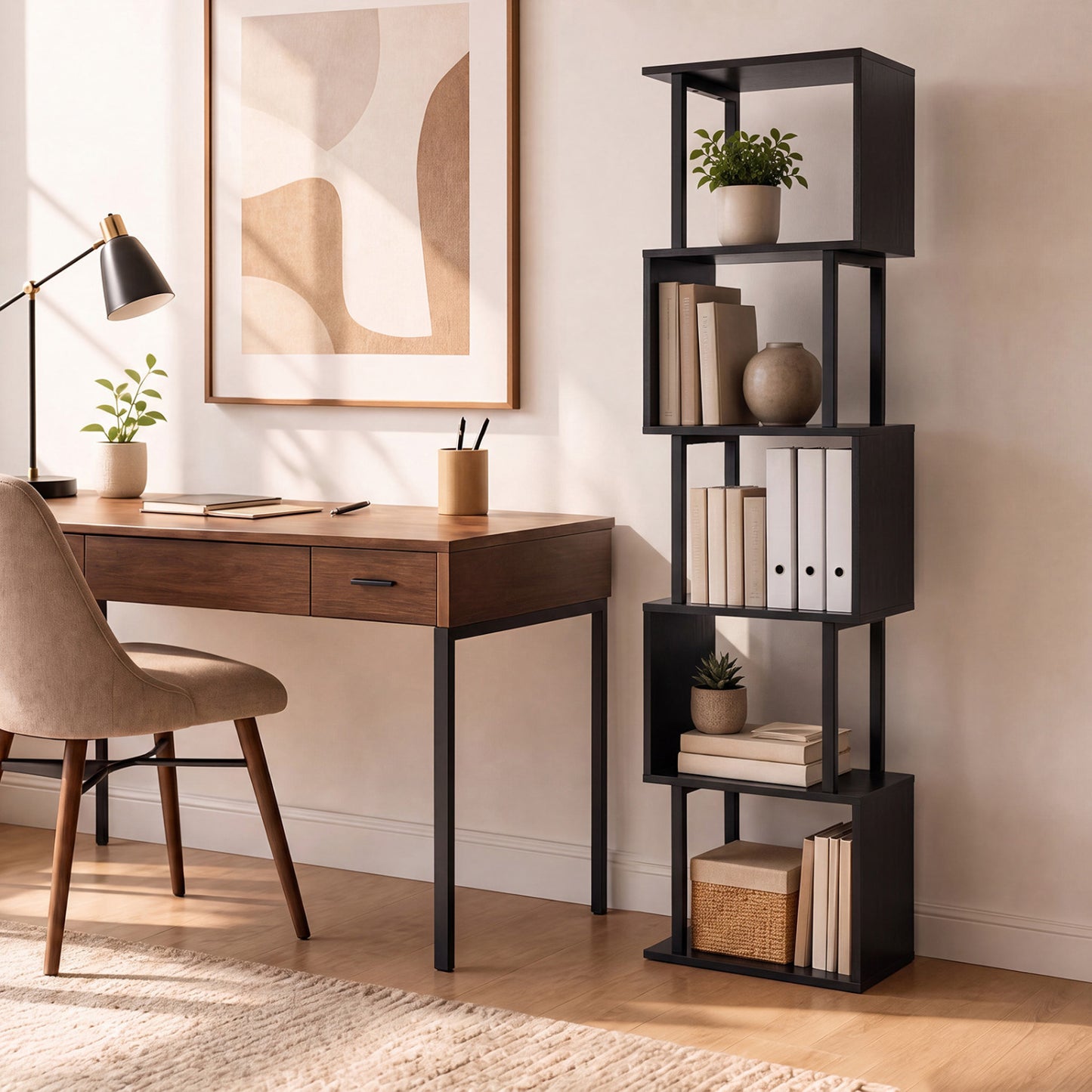 5-Tier S-Shaped Bookshelf with Open Cubes & Anti-Tip Kit