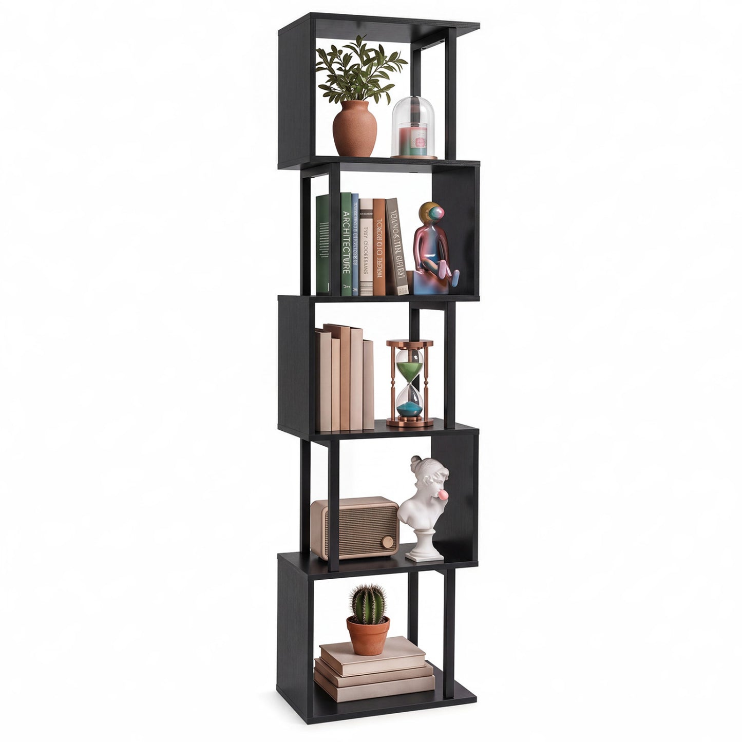 5-Tier S-Shaped Bookshelf with Open Cubes & Anti-Tip Kit