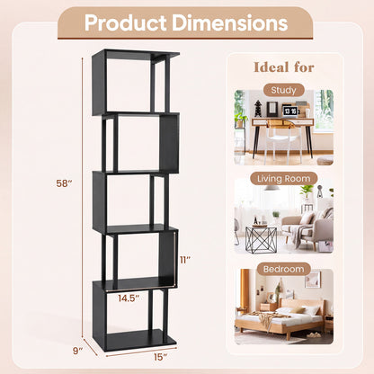 5-Tier S-Shaped Bookshelf with Open Cubes & Anti-Tip Kit