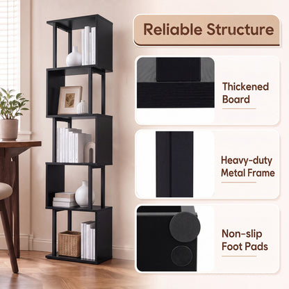 5-Tier S-Shaped Bookshelf with Open Cubes & Anti-Tip Kit