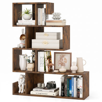 5-Tier S-Shaped Bookshelf with Open Cubes - Rustic Brown