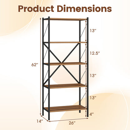 5-Tier Bookshelf with Heavy-Duty Metal Frame