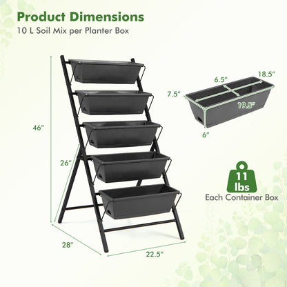 5-Tier Vertical Raised Garden Bed with Drainage System and Removable Trays for Vegetables
