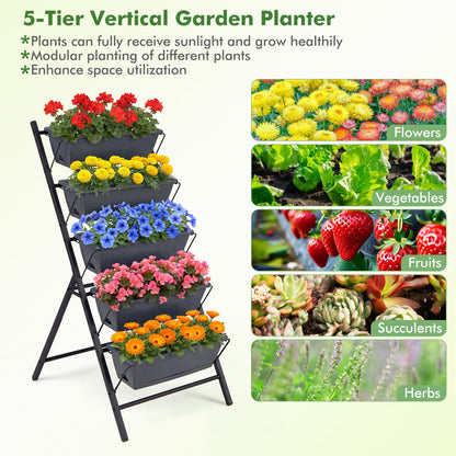 5-Tier Vertical Raised Garden Bed with Drainage System and Removable Trays for Vegetables