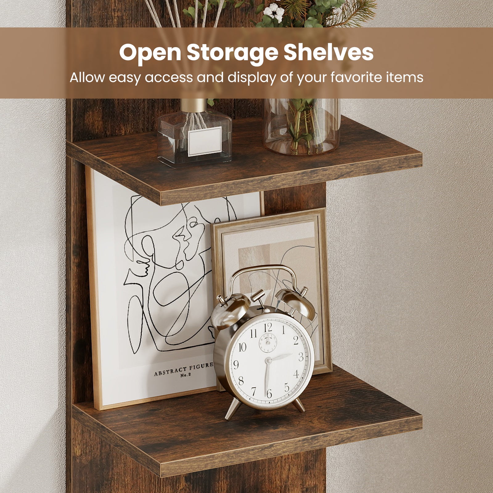 5-Tier Wall Mounted Shelf Unit with Wood Grain-Rustic Brown