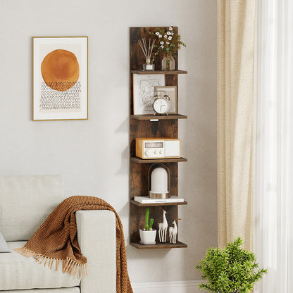 5-Tier Wall Mounted Shelf Unit with Wood Grain-Rustic Brown