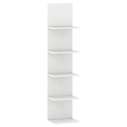 5-Tier Wall Mounted Shelf Unit with Wood Grain-White