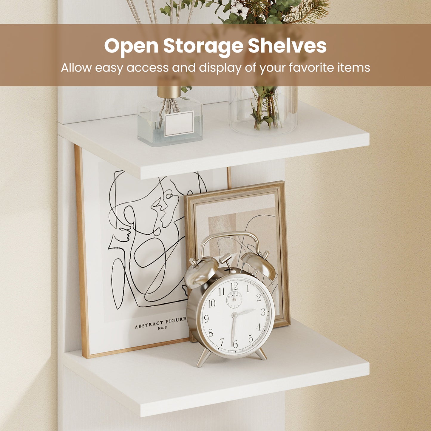 5-Tier Wall Mounted Shelf Unit with Wood Grain-White