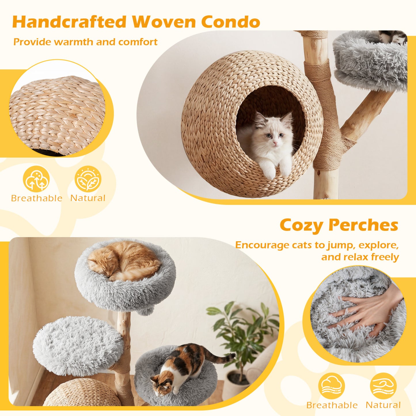 5-Tier Wooden Cat Tree with Woven Condo Plush Perches Jute Posts & Balls