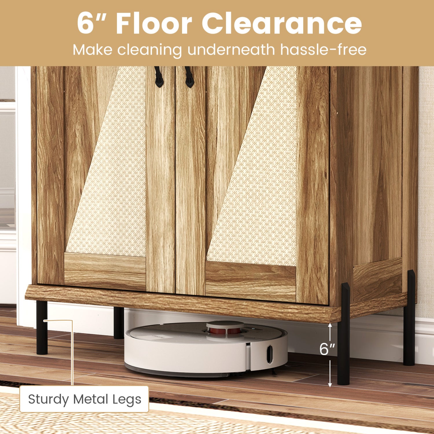 5-Tier Wooden Farmhouse Shoe Cabinet with Woven Rattan Doors