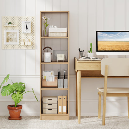 5 Tiers 4-Cube Narrow Bookshelf with 4 Anti-Tipping Kits-Natural
