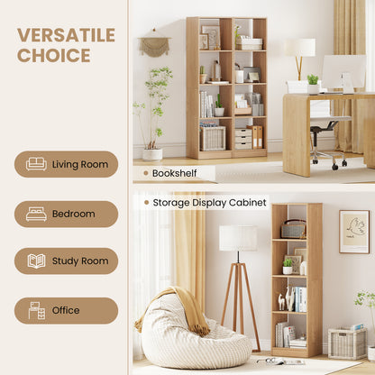 5 Tiers 4-Cube Narrow Bookshelf with 4 Anti-Tipping Kits-Natural