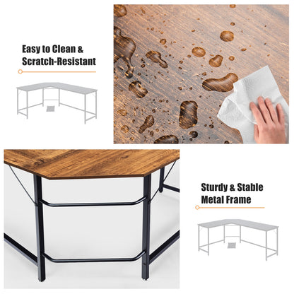 L Shaped Corner Computer Desk Laptop Gaming Table Workstation-Brown