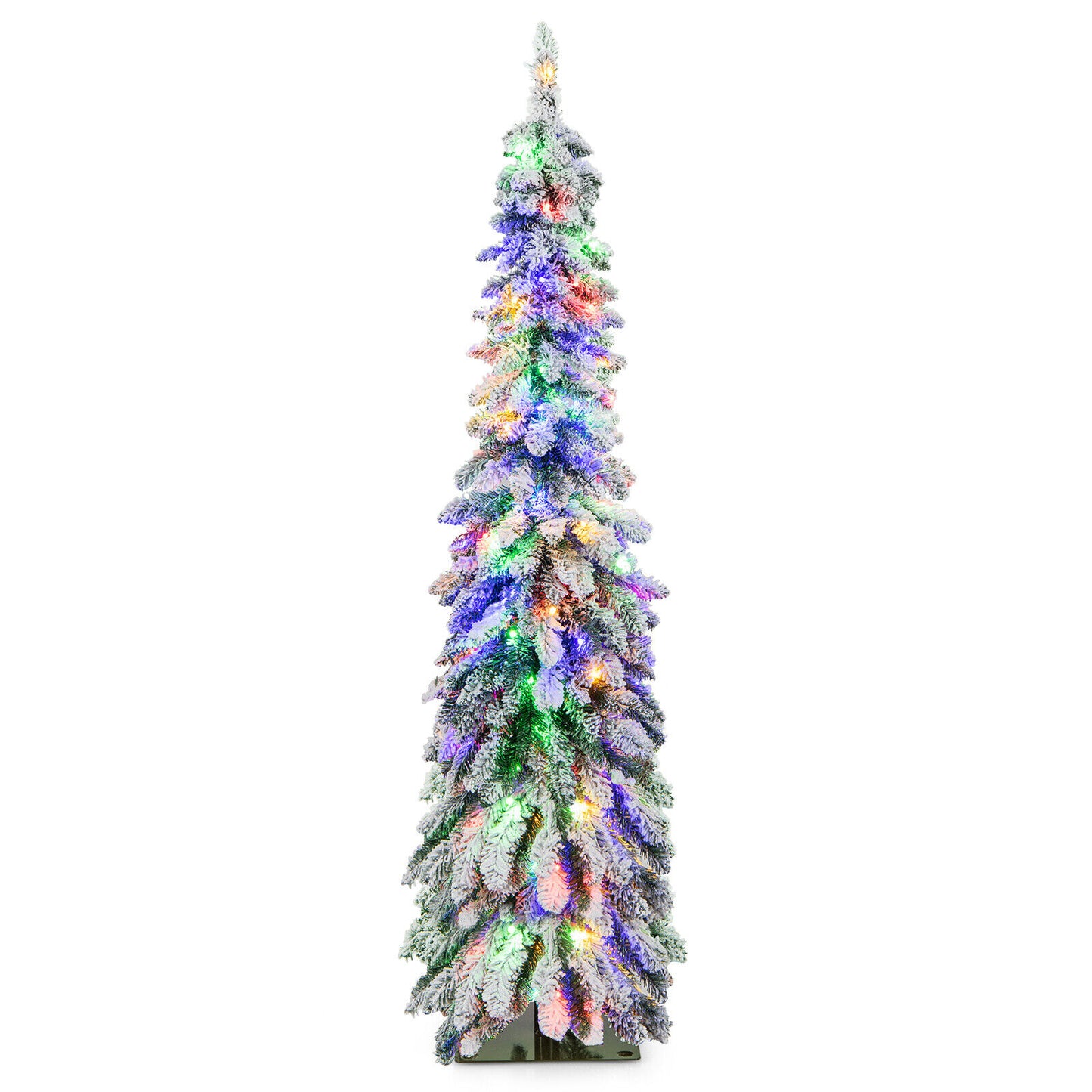 4 Feet Pre-Lit Artificial Christmas Tree Snow-Flocked Slim Pencil Xmas Decor - 5 Ft