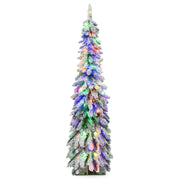 4 Feet Pre-Lit Artificial Christmas Tree Snow-Flocked Slim Pencil Xmas Decor - 5 Ft