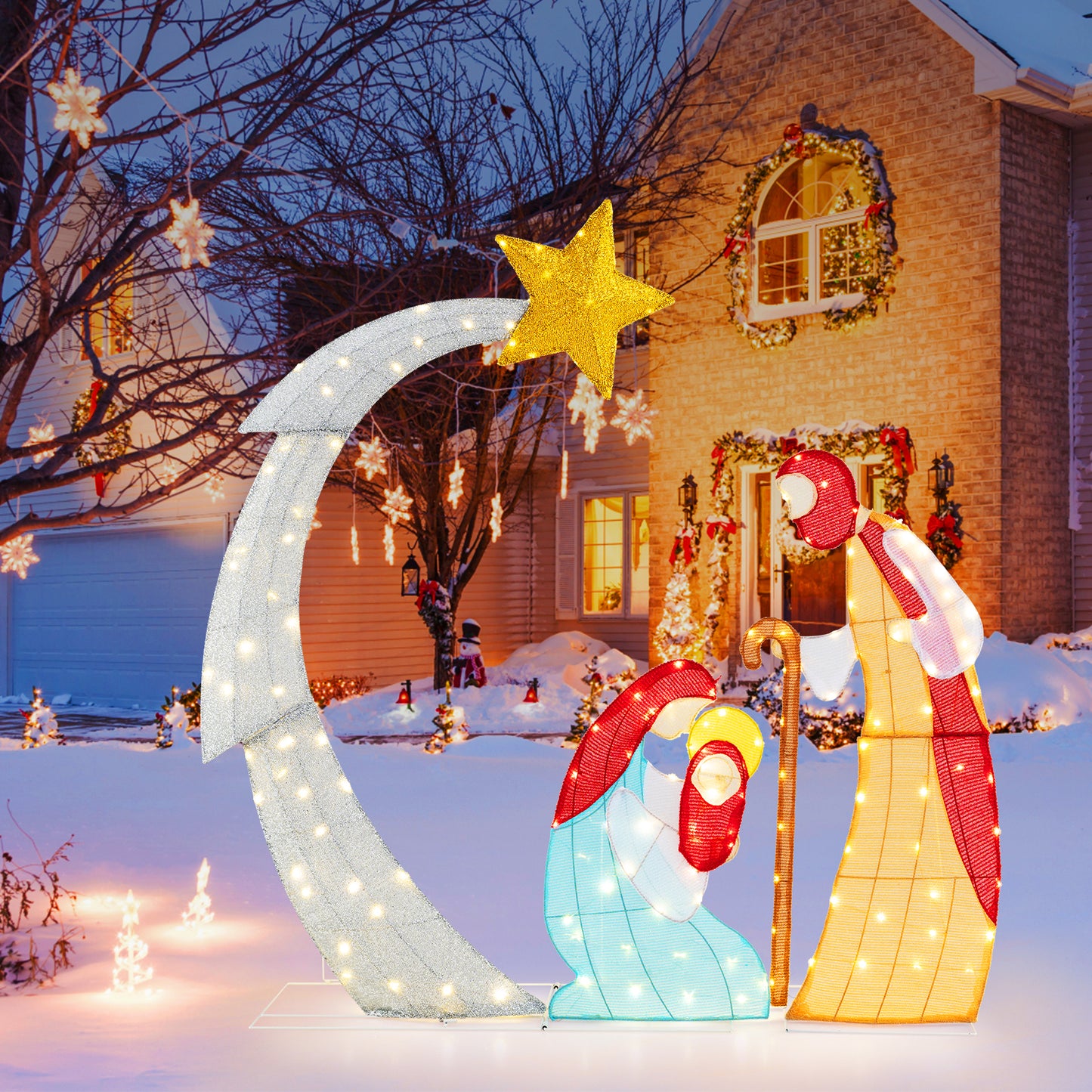 5 ft Christmas Nativity Set Pre-Lit Nativity Scene with 140 Warm White LED Lights
