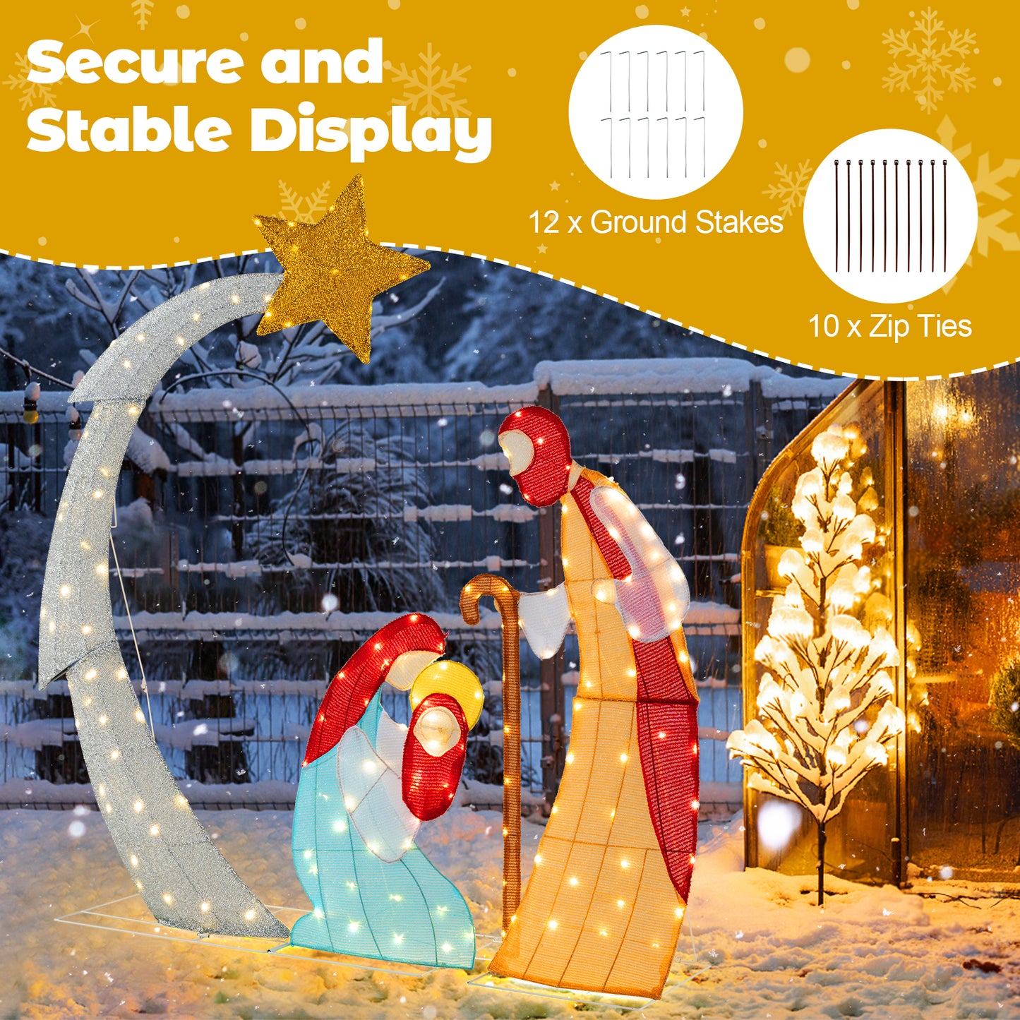 5 ft Christmas Nativity Set Pre-Lit Nativity Scene with 140 Warm White LED Lights