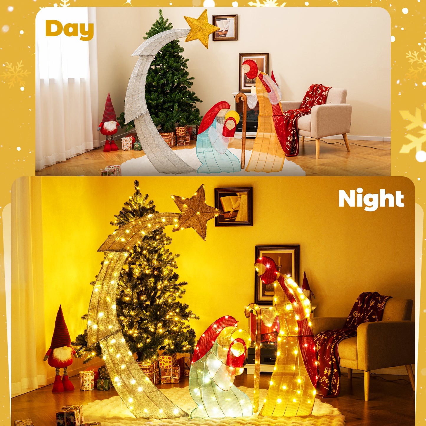 5 ft Christmas Nativity Set Pre-Lit Nativity Scene with 140 Warm White LED Lights
