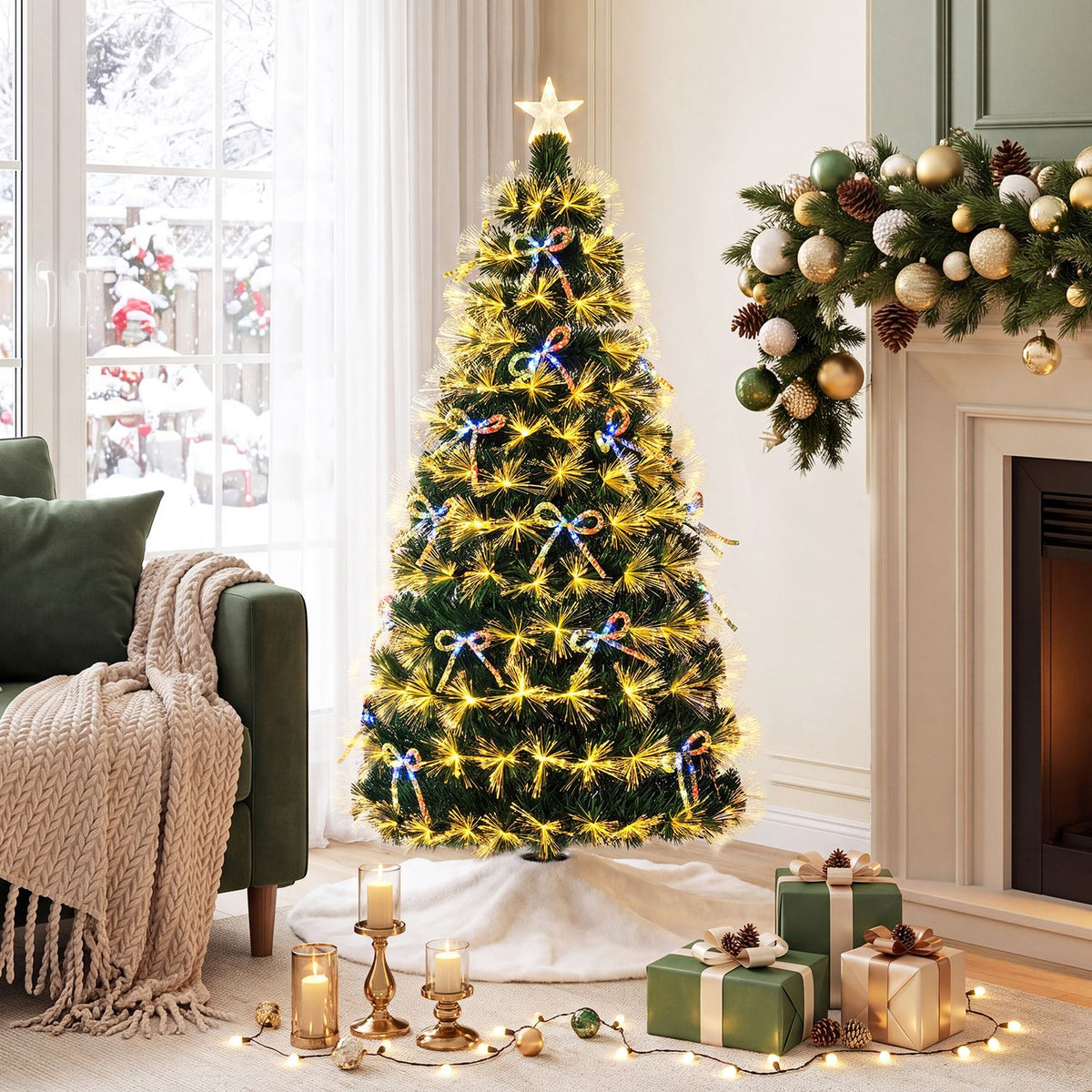 5 ft Fiber Optic Artificial Christmas Tree with Dazzling Optical Fibers-S