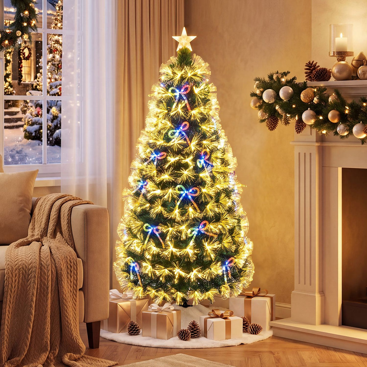 5 ft Fiber Optic Artificial Christmas Tree with Dazzling Optical Fibers-S