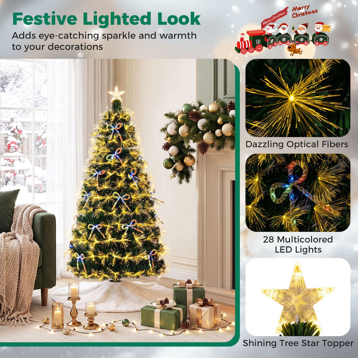 5 ft Fiber Optic Artificial Christmas Tree with Dazzling Optical Fibers-S