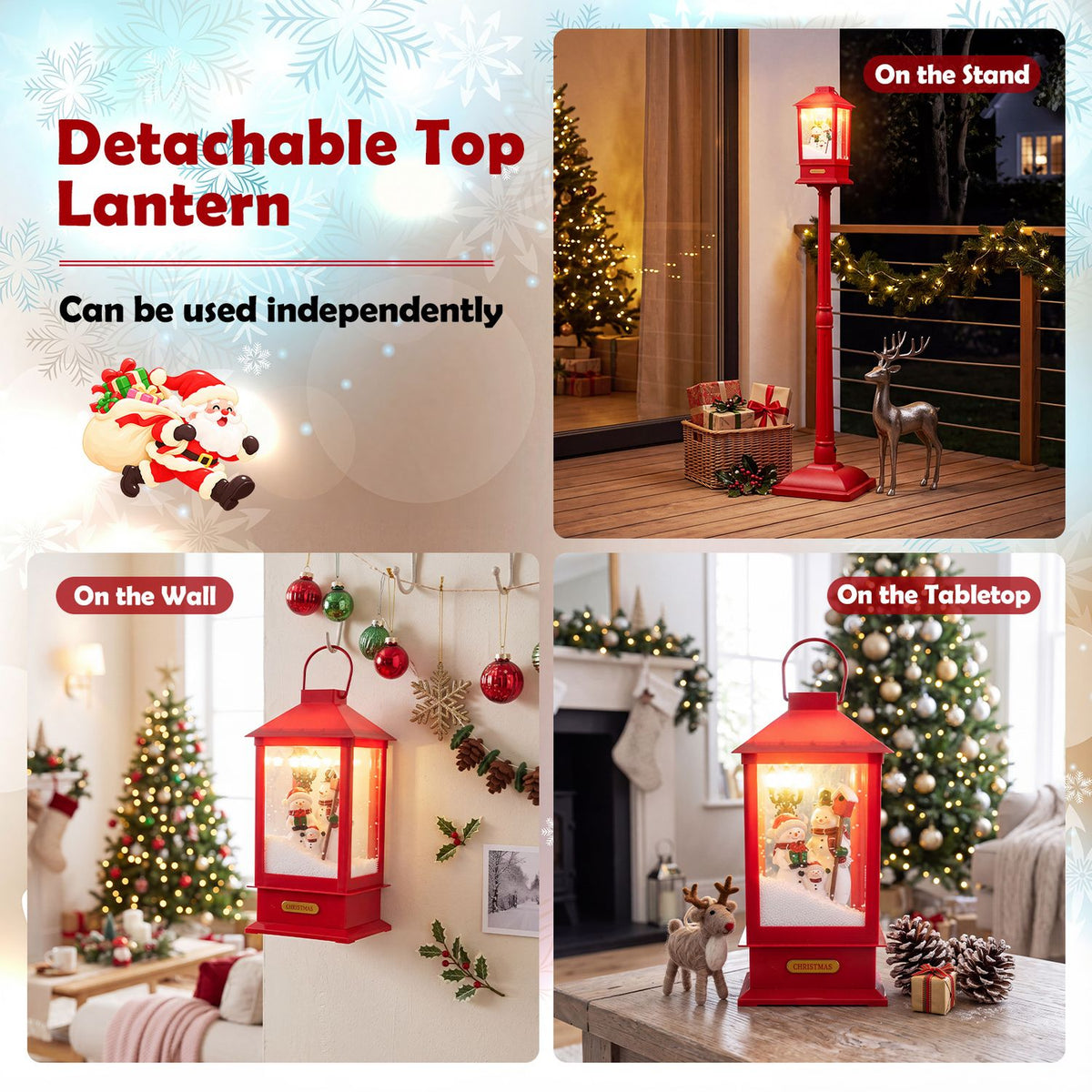 5 ft Musical Christmas Streetlight with LED Lights Snowmen and Snowy Effects-Red