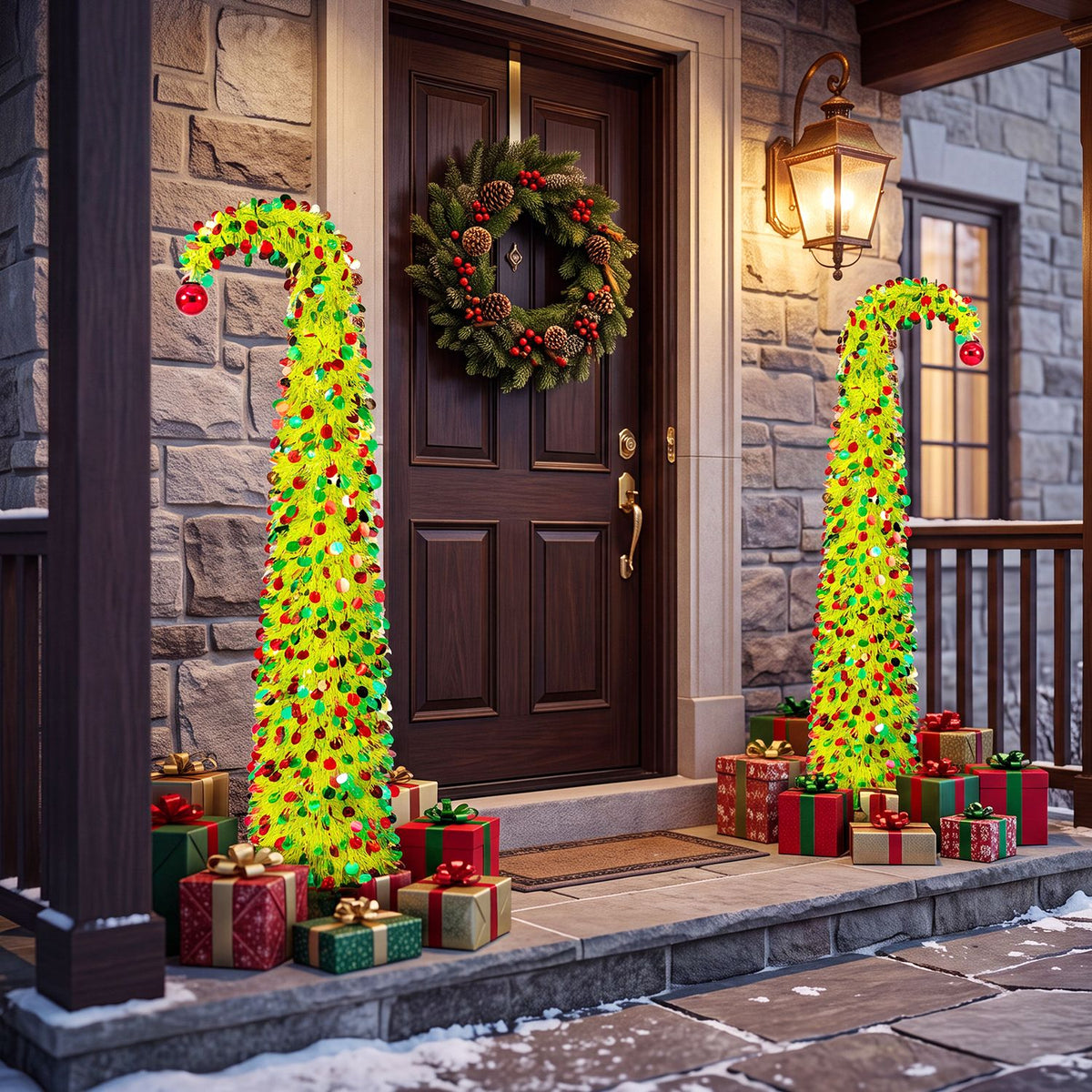 5 ft Pop Up Whimsical Christmas Tree with Arched Treetop and Xmas Ball for Small Space Set of 2
