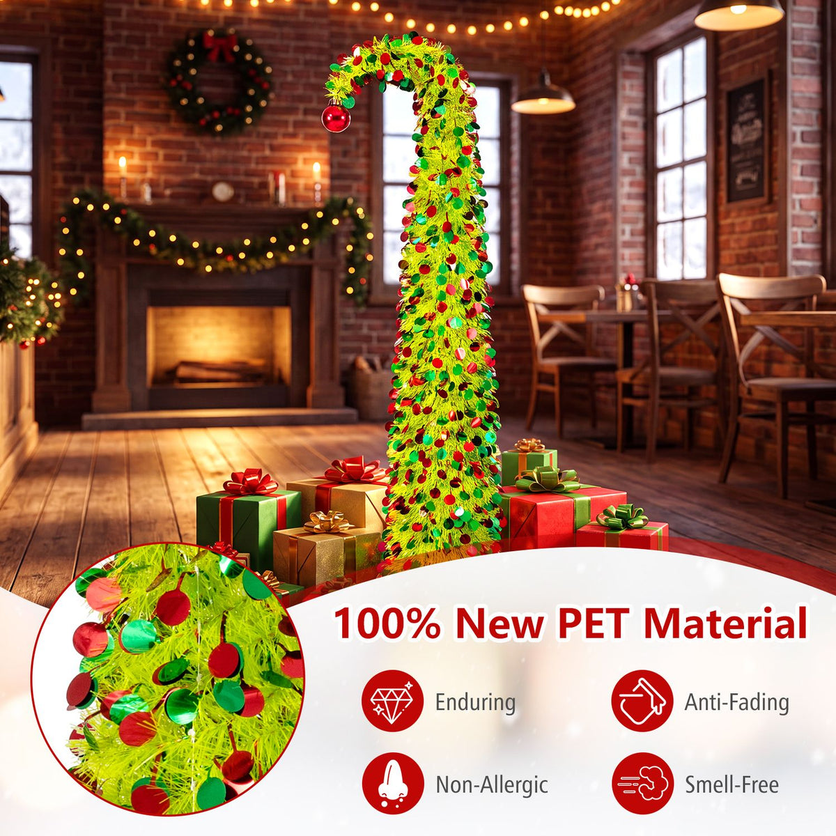 5 ft Pop Up Whimsical Christmas Tree with Arched Treetop and Xmas Ball for Small Space Set of 2