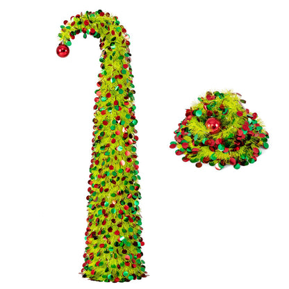 5 ft Pop Up Whimsical Christmas Tree with Arched Treetop and Xmas Ball for Small Space Set of 2