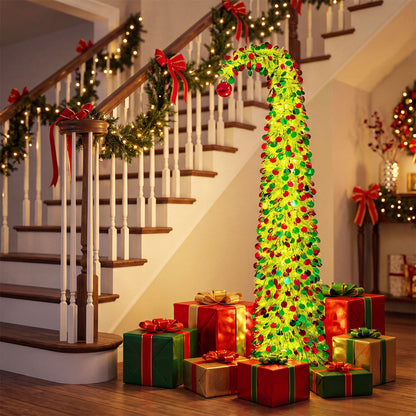 5 ft Pop Up Whimsical Christmas Tree with Arched Treetop and Xmas Ball for Small Space Set of 2