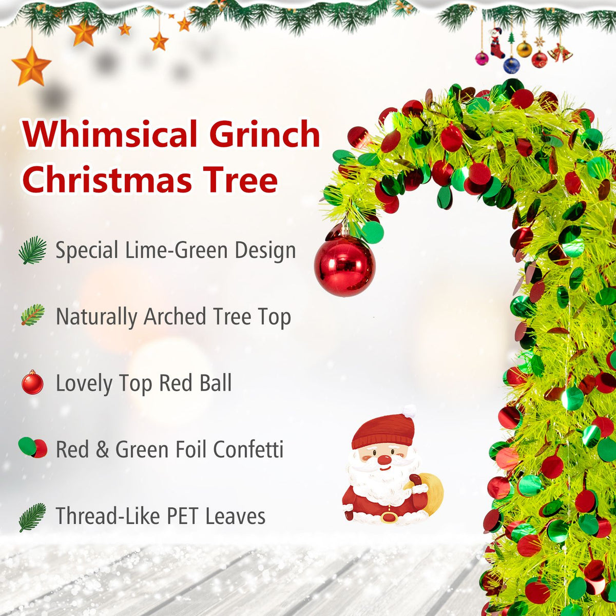 5 ft Pop Up Whimsical Christmas Tree with Arched Treetop and Xmas Ball for Small Space Set of 2