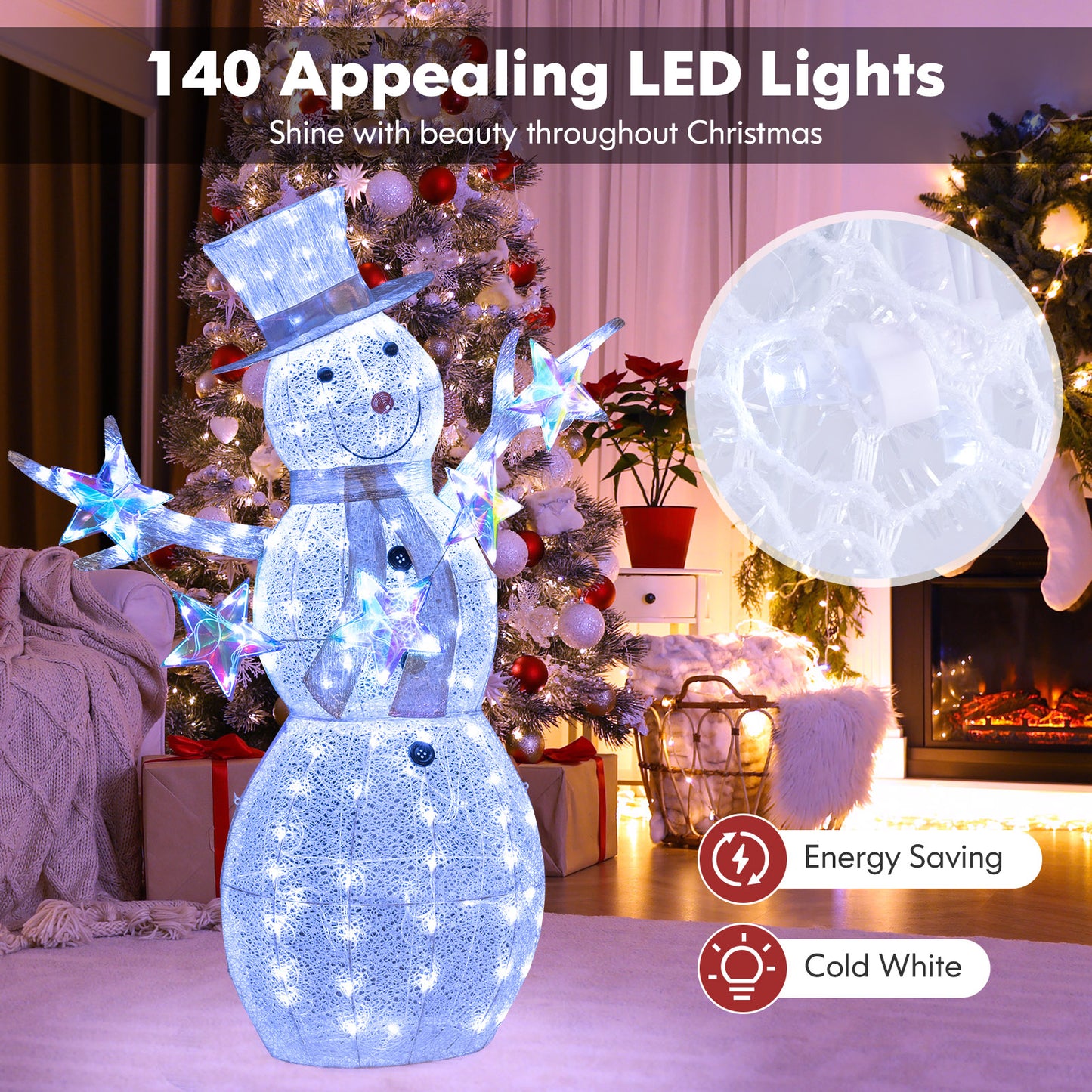 5 ft Pre-Lit Christmas Snowman with Stars