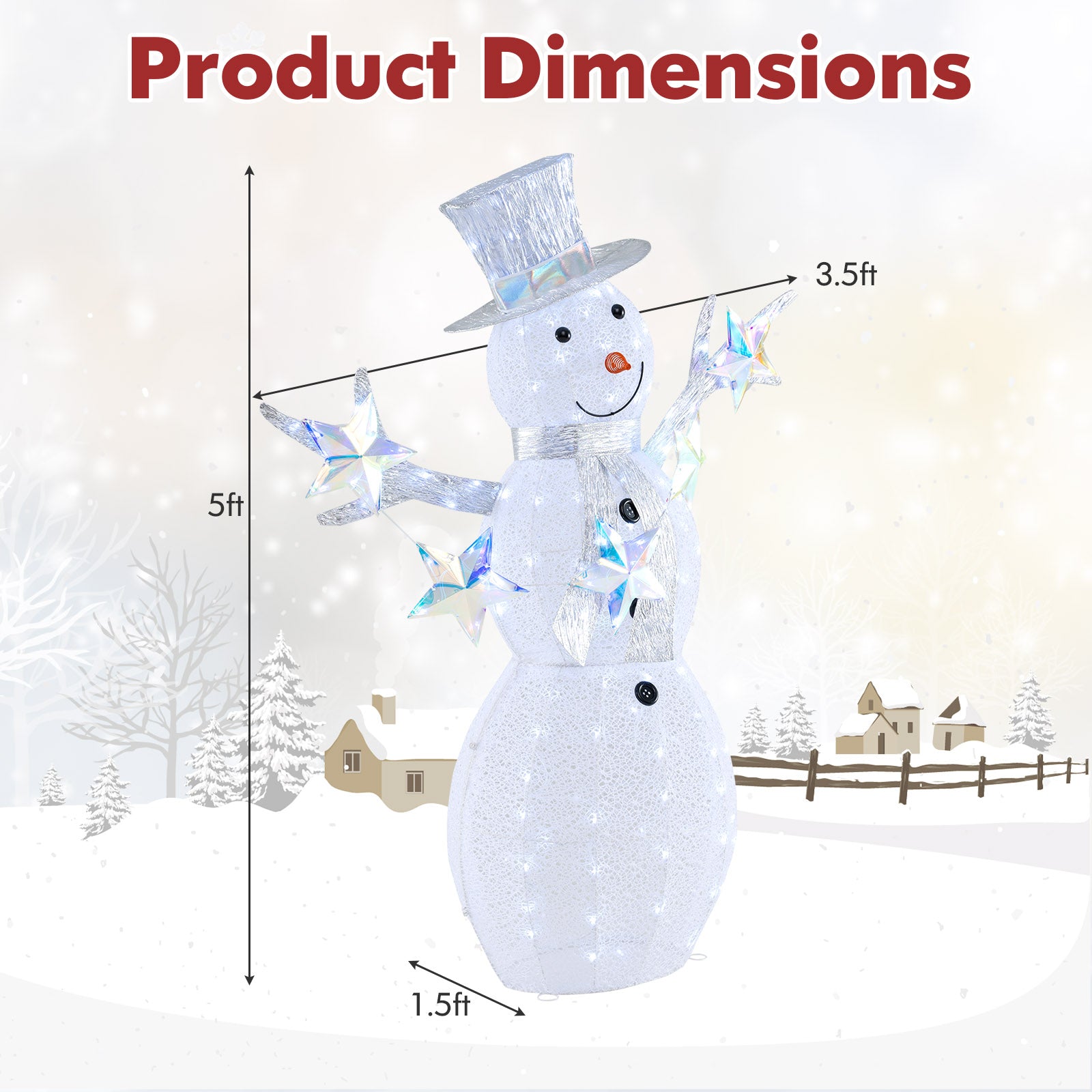 5 ft Pre-Lit Christmas Snowman with Stars