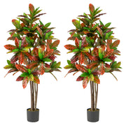 5 FT Tall Artificial Croton Plant with Gradient Leaves and Nursery Pot-1 Pack - 2 Pack