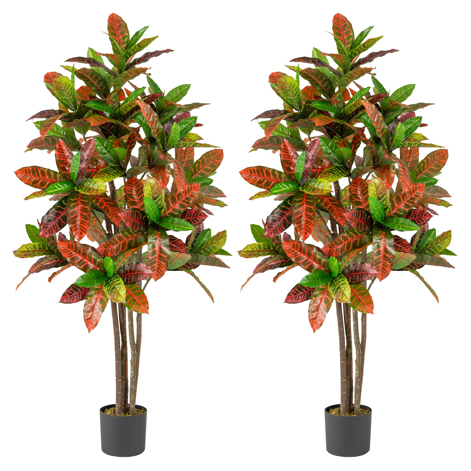5 FT Tall Artificial Croton Plant with Gradient Leaves and Nursery Pot-1 Pack - 2 Pack