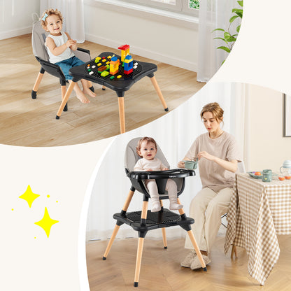 5-in-1 Baby Convertible Wooden High Chair with Detachable Tray-Black
